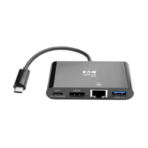 b7252f50d0dfcfd6ee0e7546e1a4af95 Tripp Lite series USB-C Multiport Adapter - 4K HDMI, USB 3.x (5Gbps) Hub Port, GbE, 60W PD Charging, HDCP, Black