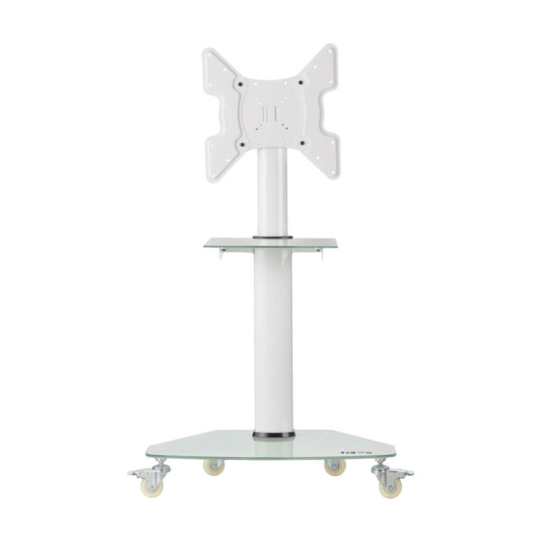 Tripp Lite series Premier Rolling TV Cart for 32” to 55” Displays, Frosted Glass Base and Shelf, Locking Casters, White