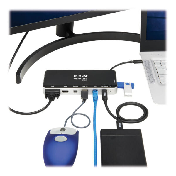 Tripp Lite series USB Dock, Triple Display - 4K HDMI & mDP, VGA, USB 3.x (5Gbps), USB-A/C Hub, GbE, 60W PD Charging