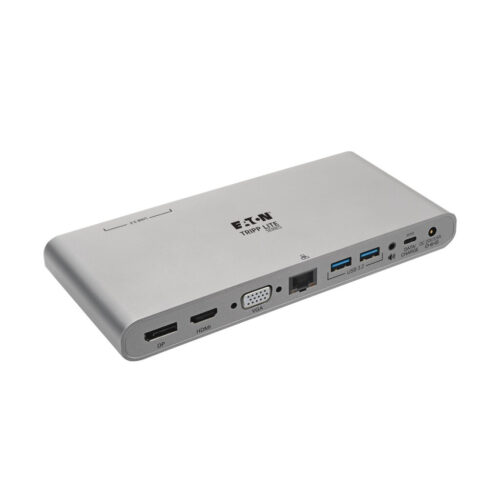 Tripp Lite series USB-C Dock, Triple Display - 4K HDMI/DisplayPort, VGA, USB 3.x (5Gbps), USB-A/C Hub Ports, GbE, 100W PD Charging, EU/UK Power Supply