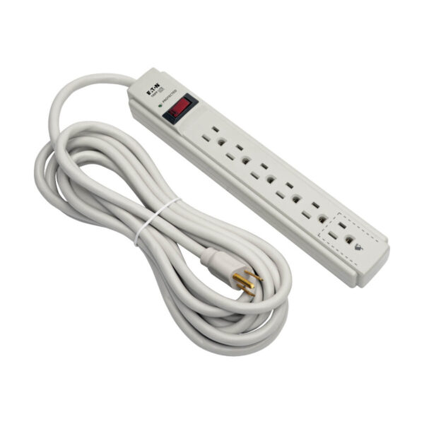 b8c93133bf5d8120b199768b0946c0a9 Tripp Lite series Protect It! 6-Outlet Surge Protector, 15 ft. Cord, 1200 Joules, Diagnostic LED, Light Gray Housing