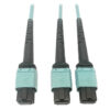 b9ed0fbde8128a623a7d96f1e9618df6 Tripp Lite series 400G Multimode 50/125 OM4 Plenum Fiber Optic Cable, 24F MTP/MPO-PC to (x2) 12F MTP/MPO-PC (F/F), Aqua, 3 m