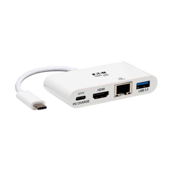 ba9700524d7159482aa8dd227bc987b2 Tripp Lite series USB-C Multiport Adapter - 4K HDMI, USB 3.x (5Gbps) Hub Port, GbE, 60W PD Charging, HDCP, White