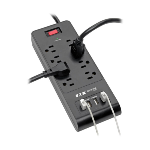 Tripp Lite series 8-Outlet Surge Protector with 4 USB Ports (4.2A Shared) - 6 ft. (1.83 m) Cord, 1800 Joules, Black - TLP864USBB