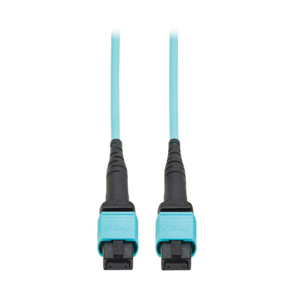 Tripp Lite series 100G Multimode 50/125 OM4 Fiber Optic Cable (12F MPO/MPO-PC F/F), Type-A Polarity, OFNP, Aqua, 2 m (6.6 ft.), TAA