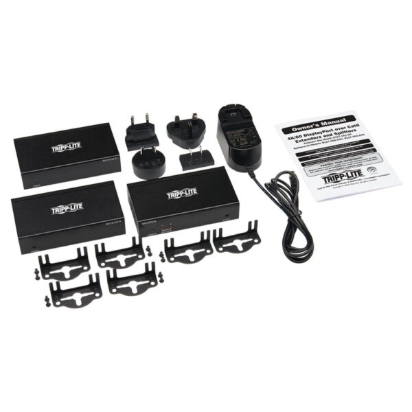 Tripp Lite series 2-Port DisplayPort to HDMI over Cat6 Splitter/Extender Kit, Transmitter/Dual Receivers, 4K 60 Hz, PoC, 125 ft., TAA