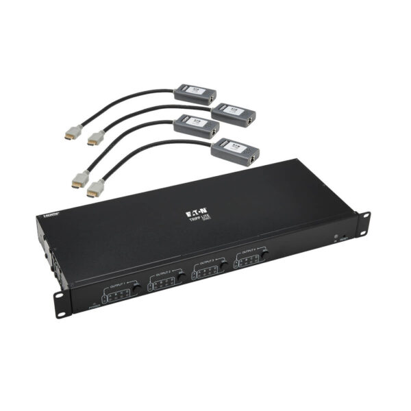 Tripp Lite series 4x4 HDMI over Cat6 Matrix Switch Kit, Switch/4x Pigtail Receivers - 4K 60 Hz, HDR, 4:4:4, PoC, 230 ft. (70.1 m), TAA
