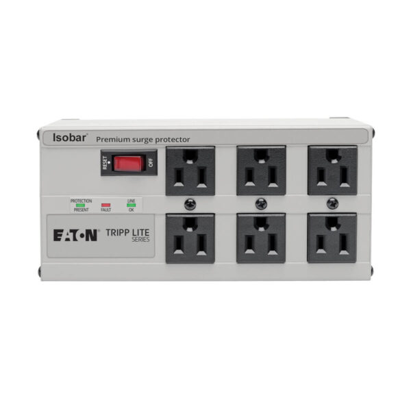 bcb9fdca51f3e0bda08b1a95dc974b6b Tripp Lite series Isobar 6-Outlet Surge Protector, 6 ft. Cord with Right-Angle Plug, 3330 Joules, Diagnostic LEDs, Metal Housing