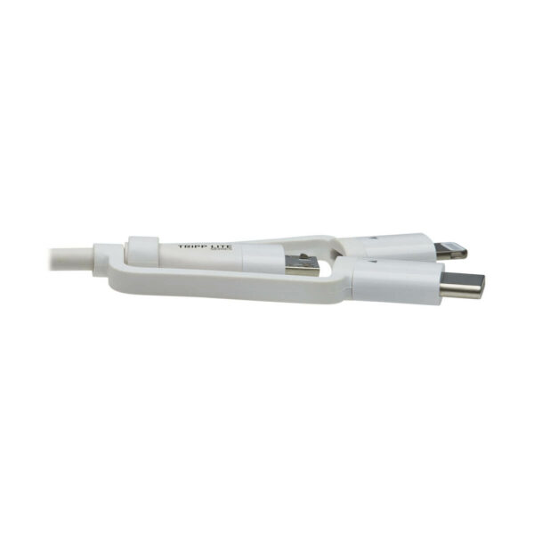 bd6a8bedc9370a2e667da5fa23947984 Tripp Lite Safe-IT USB-A to Lightning, Micro-B and USB-C Antibacterial Sync/Charge Cable (M/3xM), MFi Certified, White, 4 ft. - M101AB-004-LMCW