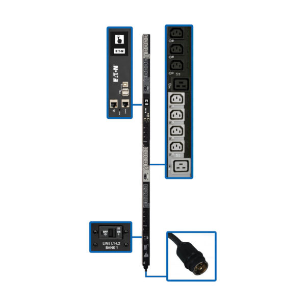 Eaton 10kW 200-240V 3PH Switched PDU, LX Interface, Gigabit, 30 Outlets, L21-30P Input, LCD, 1.8 m Cord, 0U 1.8 m Height, TAA