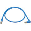be96843df45297b46cc8340bd8477012 Tripp Lite series M12 X-Code Cat6a 10G F/UTP CMR-LP Shielded Ethernet Cable (Right-Angle M/M), IP68, PoE, Blue, 1 m (3.3 ft.), TAA