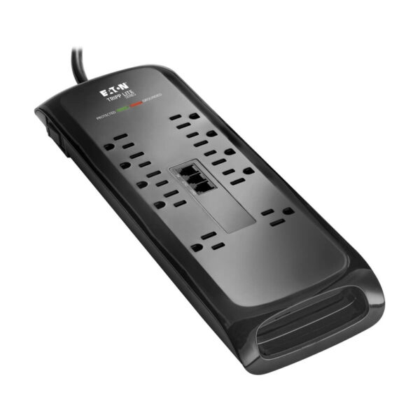 Tripp Lite series Protect It! 10-Outlet Surge Protector, 8 ft. (2.43 m) Cord with Right-Angle Plug, 2395 Joules, Tel/DSL Protection, Black Housing