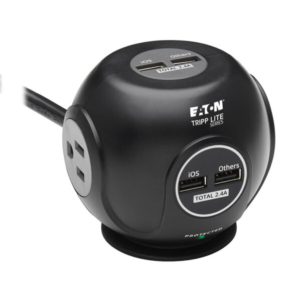 beefe047ed25e3f4243be3287c4eb9cf Tripp Lite series Safe-IT 3-Outlet Spherical Surge Protector, 5-15R Outlets, 4 USB Charging Ports, 8 ft. (2.4 m) Cord, Antimicrobial Protection