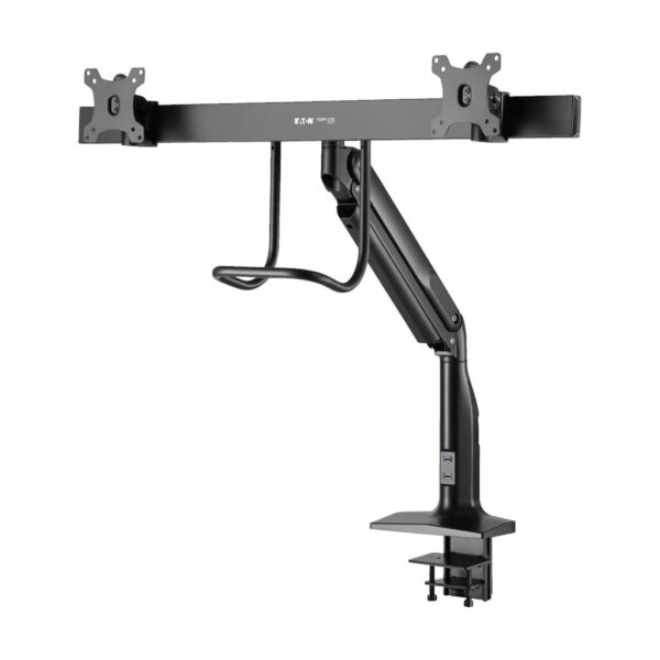 befec396f4630a474bdbd44dd3f98879 Tripp Lite series Safe-IT Precision-Placement Dual-Display Desk Clamp or Grommet with Antimicrobial Tape for 17” to 35” Displays, USB Ports