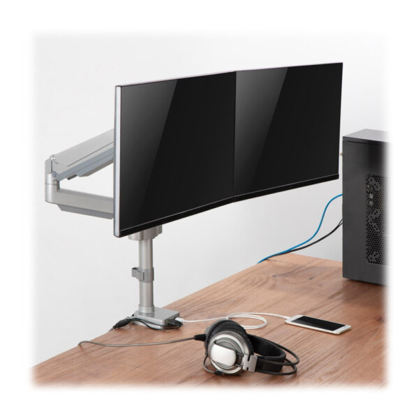 bf28538a4bce24d4b9796979034d2c29 Tripp Lite series Dual-Display Gas-Arm Mount for 13” to 34” Monitors - Clamp or Grommet, USB, Audio Ports