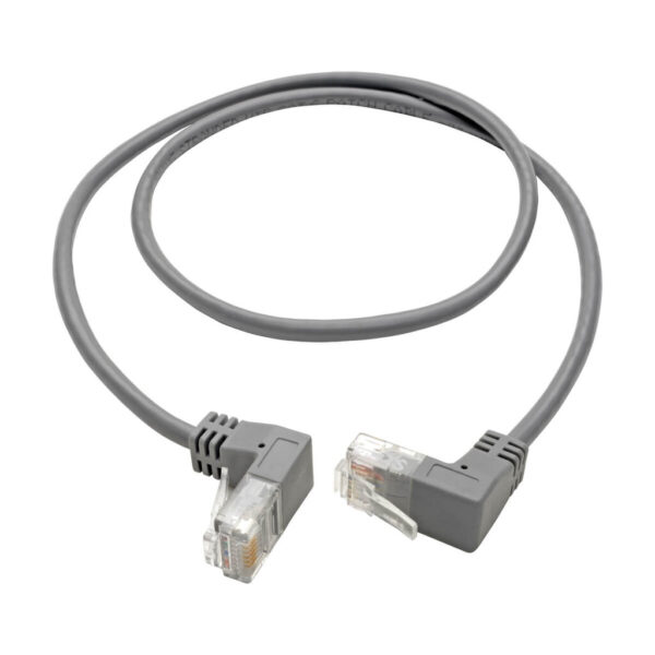 bf2a172e4a97c749213cdc60bb51bd44-1 Tripp Lite series Right-Angle Cat6 Gigabit Snagless Molded Slim UTP Ethernet Cable (RJ45 M/M), Gray, 1 ft. (0.31 m)