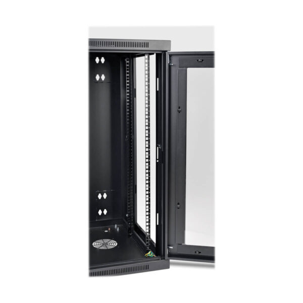 Tripp Lite series SmartRack 18U Low-Profile Switch-Depth Wall-Mount Half-Height Rack Enclosure, Clear Acrylic Window, Hinged Back