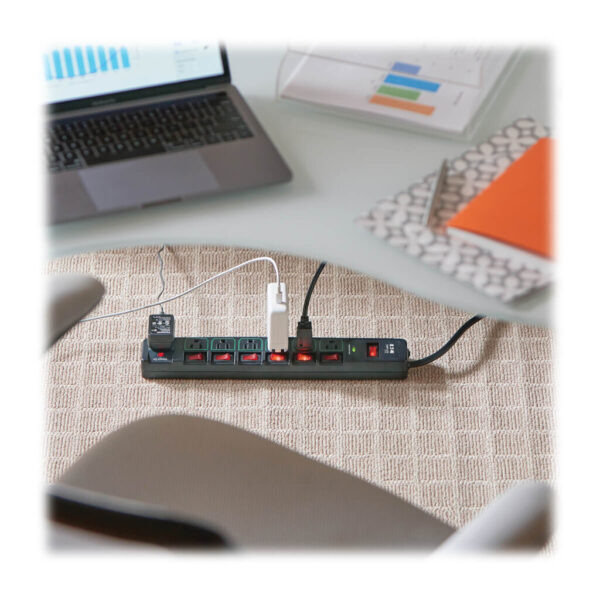 Tripp Lite series ECO-Surge 7-Outlet Surge Protector, 6 ft. (1.83 m) Cord, 1080 Joules, 6 Individually Controlled Outlets, Black Housing