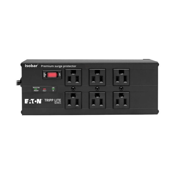 Tripp Lite series Isobar 6-Outlet Surge Protector, 10 ft. (3.05 m) Cord, Right-Angle Plug, 3840 Joules, 2 USB Ports, Metal Housing