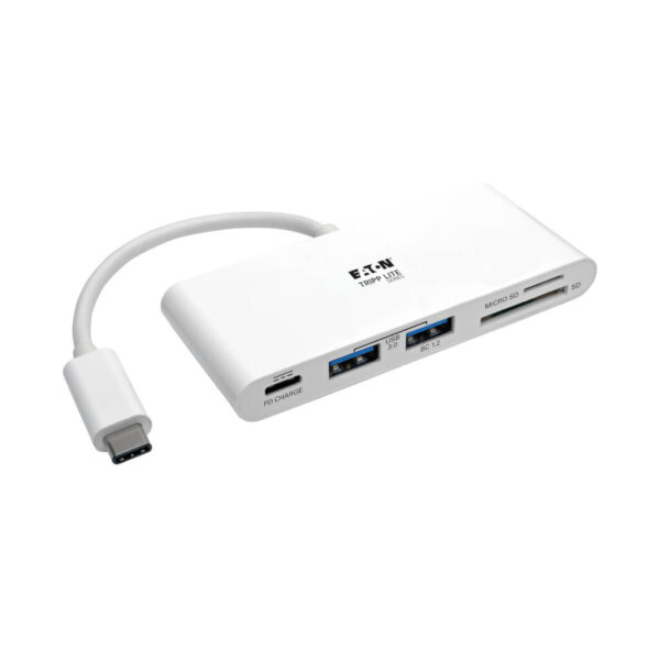 Tripp Lite series USB-C Multiport Adapter, USB 3.x (5Gbps), USB-A/C Hub Ports, Card Reader and 60W PD Charging, White