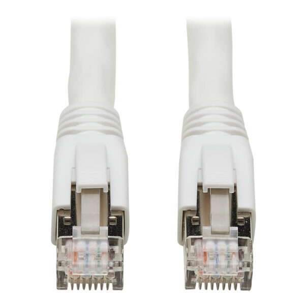 c232fc5034f65a31bc5c86f5de54320a-1 Tripp Lite series Cat8 25G/40G-Certified Snagless Shielded S/FTP Ethernet Cable (RJ45 M/M), PoE, White, 50 ft. (15.24 m), TAA