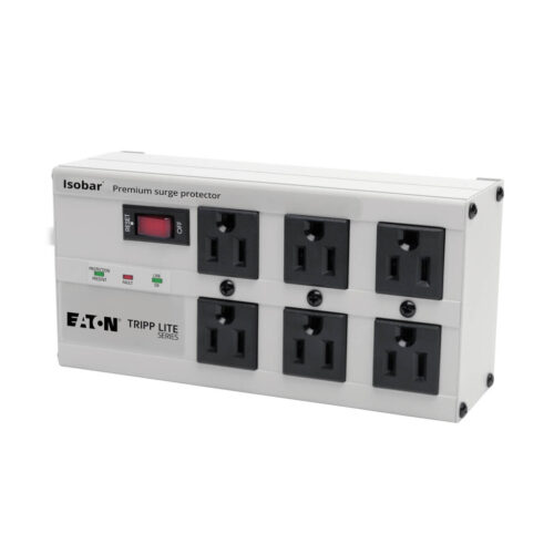 Tripp Lite series Isobar 6-Outlet Surge Protector, 6 ft. Cord with Right-Angle Plug, 3330 Joules, Diagnostic LEDs, Metal Housing