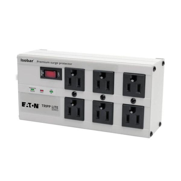 Tripp Lite series Isobar 6-Outlet Surge Protector, 6 ft. Cord with Right-Angle Plug, 3330 Joules, Diagnostic LEDs, Metal Housing