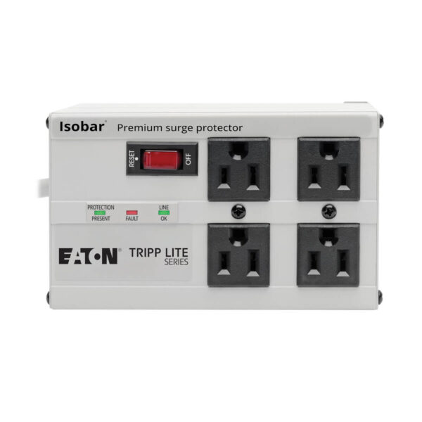 Tripp Lite series Isobar 4-Outlet Surge Protector, 6 ft. Cord with Right-Angle Plug, 3330 Joules, Metal Housing
