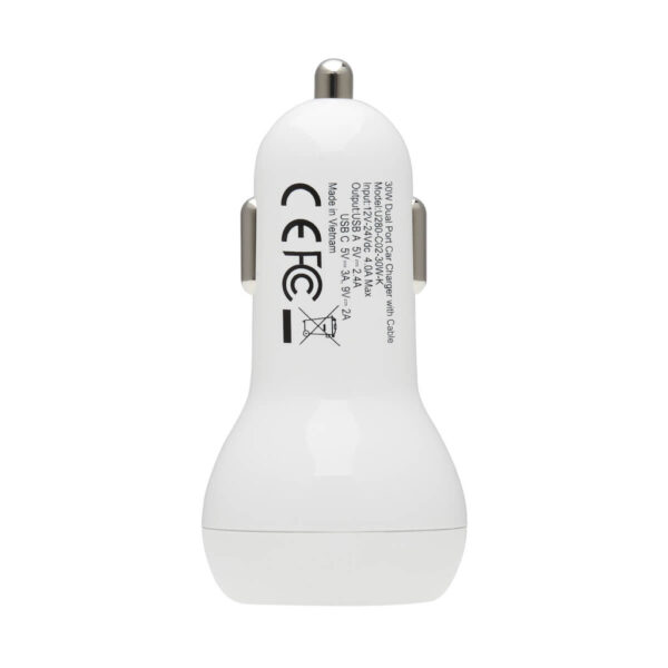 c3db83ccf539b27183175f0d5b7e04e9 Tripp Lite series Dual-Port USB Car Charger - 30W PD Charging, USB-C (18W) & USB-A (12W), USB-C to Lightning Cable, White