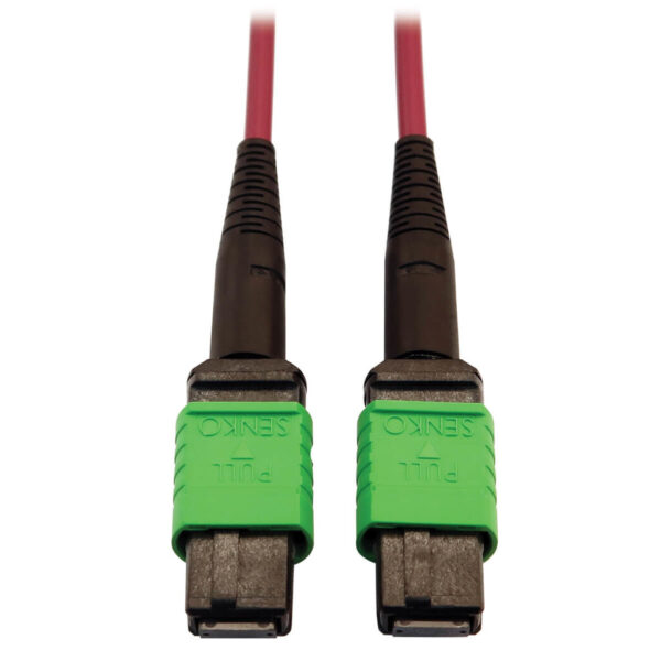 c42bec0379c52eef0157748ad8ffac1f Tripp Lite series 400G Multimode 50/125 OM4 Plenum-Rated Fiber Optic Cable, 16F MTP/MPO-APC (F/F), Magenta, 5 m