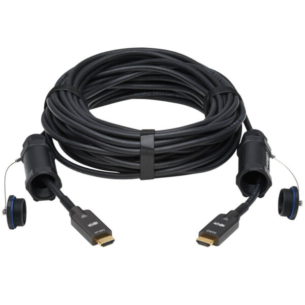 Tripp Lite High-Speed Armored HDMI Fiber Active Optical Cable with Hooded Connectors and Reel - 4K @ 60 Hz, HDR, IP68, Black, 70 m - P568FA-70M-WR