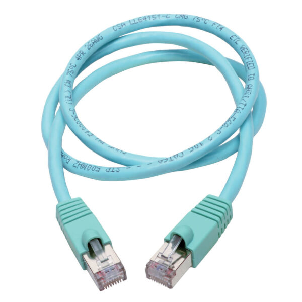 c61d077da227dd8a1cb1fdf1721bbd74 Tripp Lite series Cat6a 10G Snagless Shielded STP Ethernet Cable (RJ45 M/M), PoE, Aqua, 2 ft. (0.61 m)