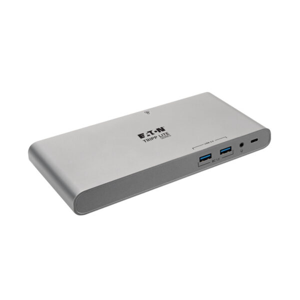Tripp Lite USB-C Triple-Display Dock, 4K HDMI/DisplayPort, VGA, USB 3.x 5Gbps Hub, GbE, 100W PD Charging, Thunderbolt 3, Silver - U442-DOCK4-S