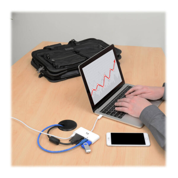 Tripp Lite series USB-C Multiport Adapter, DVI, USB 3.x (5Gbps) Hub Port, Gbe and PD Charging, White