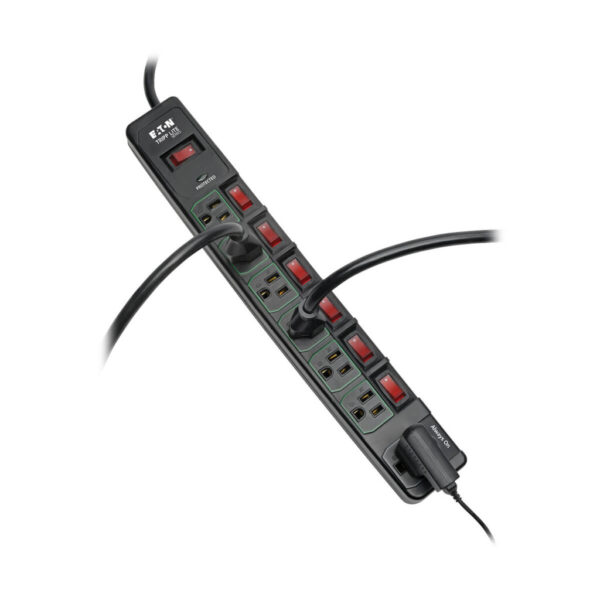 Tripp Lite series ECO-Surge 7-Outlet Surge Protector, 6 ft. (1.83 m) Cord, 1080 Joules, 6 Individually Controlled Outlets, Black Housing