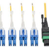 c9198368457069e40418dd26de691dbf-1 Tripp Lite series MTP/MPO (APC) to 4xLC (UPC) Singlemode Breakout Patch Cable, 40/100 GbE, QSFP+ 40GBASE-PLR4, Plenum, Yellow, 2 m (6.6 ft.)