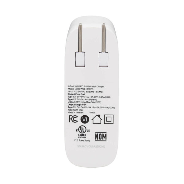 Tripp Lite series 4-Port Compact USB Wall Charger - GaN Technology, 100W PD Charging, 2 USB-C & 2 USB-A, White