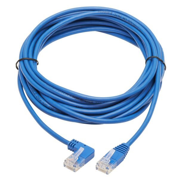 Tripp Lite series Left-Angle Cat6 Gigabit Molded Slim UTP Ethernet Cable (RJ45 Left-Angle M to RJ45 M), Blue, 15 ft. (4.57 m)