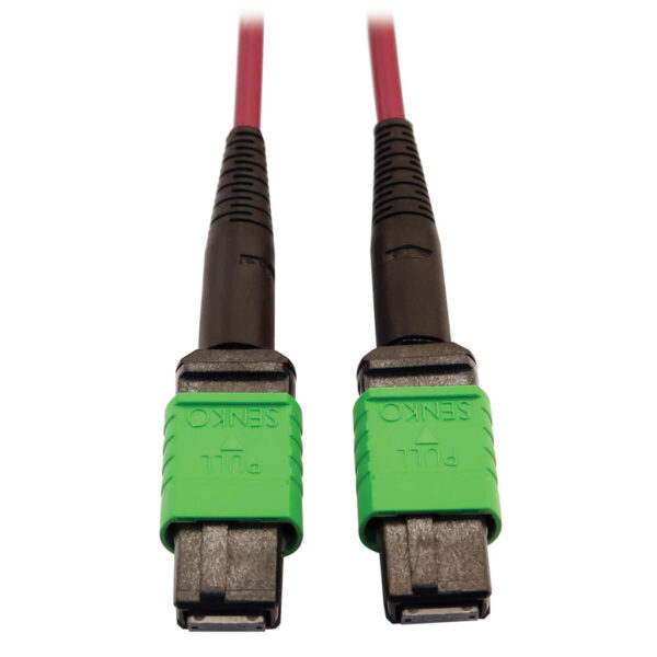 Tripp Lite series 400G Multimode 50/125 OM4 Plenum-Rated Fiber Optic Cable, 16F MTP/MPO-APC (F/F), Magenta, 1 m