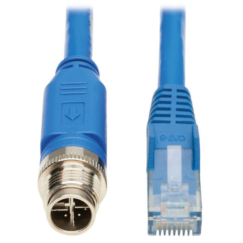 Tripp Lite series M12 X-Code Cat6 1G UTP CMR-LP Ethernet Cable (M12 M/RJ45 M), IP68, PoE, Blue, 3 m (9.8 ft.), TAA