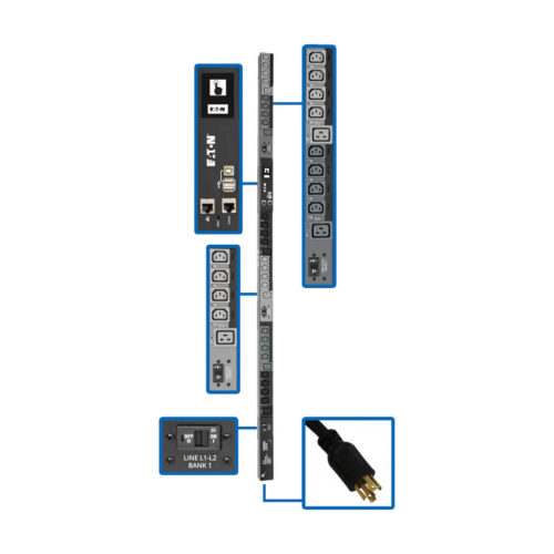 Eaton 10kW 200-240V 3PH Switched PDU - LX Interface, Gigabit, 30 Outlets, L21-30P Input, LCD, 3 m Cord, 0U 1.8 m Height, TAA