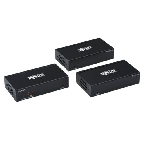 Tripp Lite series 2-Port DisplayPort to HDMI over Cat6 Splitter/Extender Kit, Transmitter/Dual Receivers, 4K 60 Hz, PoC, 125 ft., TAA