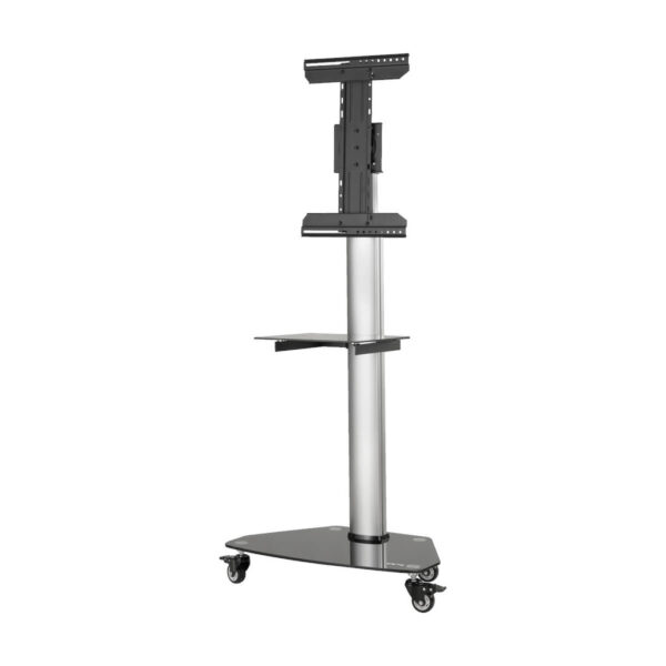 ca89fe3614f1aea7c53aae81429b08f0 Tripp Lite series Premier Rolling TV Cart for 37” to 70” Displays, Black Glass Base and Shelf, Locking Casters
