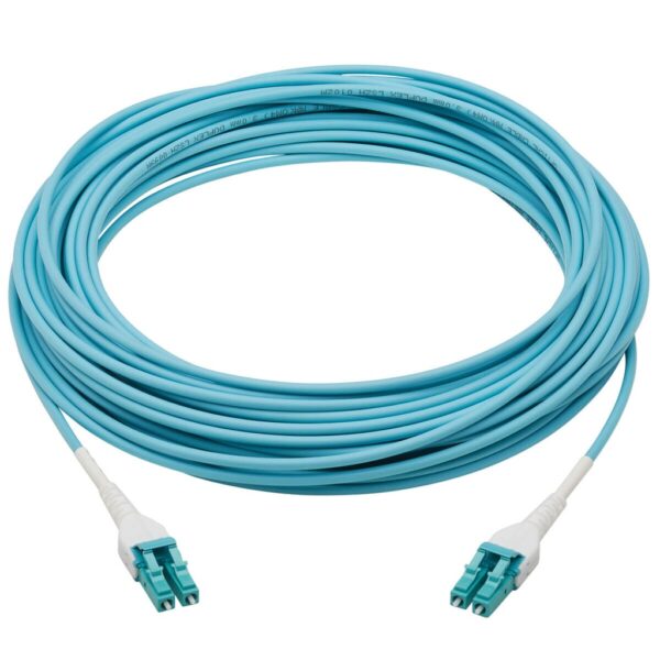 Tripp Lite series 100G Duplex Multimode 50/125 OM4 Armored Fiber Optic Cable (LC/LC Duplex M/M), LSZH, Aqua, 30 m (98.4 ft.)
