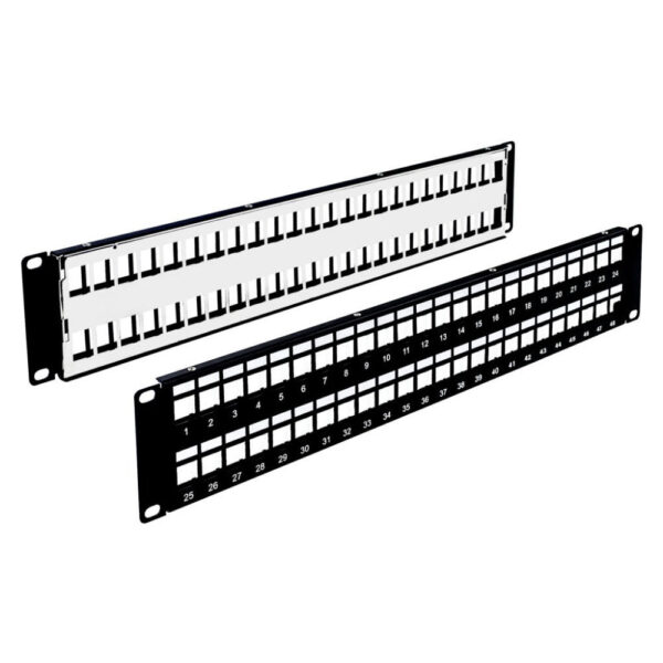 48-Port 2U, U/FTP Blank Patch Panel W/GROUNGING Wire & Rear MGNT. Bar, Rack Mount