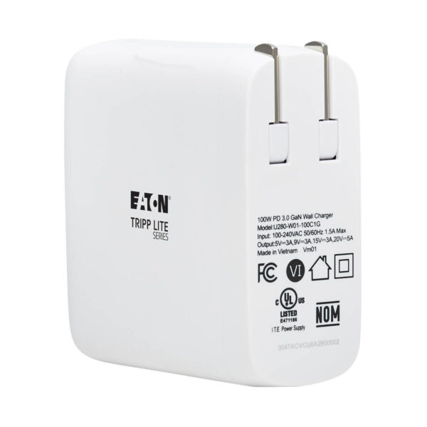 Tripp Lite series Compact 1-Port USB-C Wall Charger - GaN Technology, 100W PD3.0 Charging, White