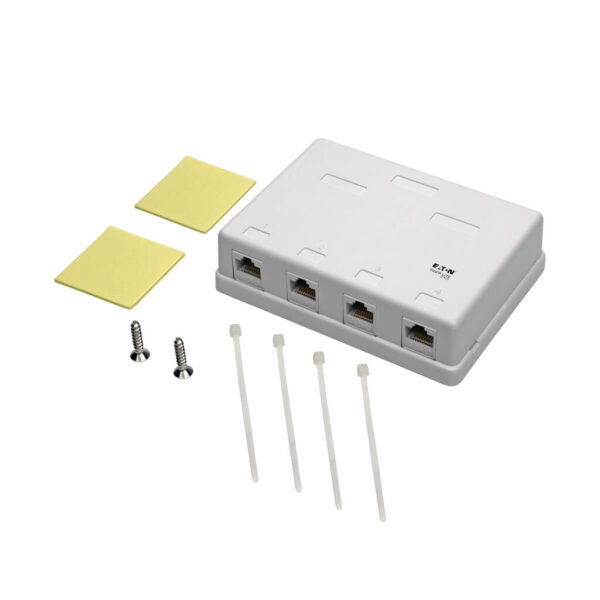 ce03c6a326b3c9f6aa26f0e49293c4df Tripp Lite series Pre-Configured Unshielded Cat6 4-Port Surface-Mount Box, 110 IDC, RJ45, White, TAA - N236-004-WH