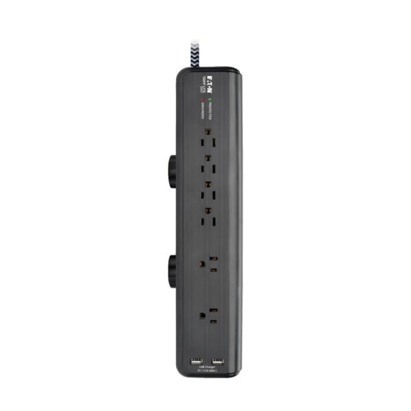 ce4e3177fde8d64b7af20770c741a738 Tripp Lite series Safe-IT 6-Outlet Surge Protector, 2 USB Charging Ports, 8 ft. Cord, 5-15P Plug, 2100 Joules, Antimicrobial Protection, Black
