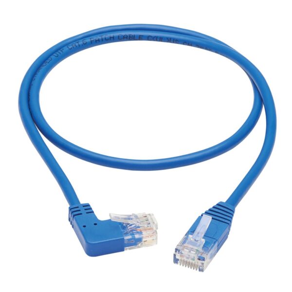 ce829ebbf71798c1decb7eaa9da233c6 Tripp Lite series Right-Angle Cat6 Gigabit Molded Slim UTP Ethernet Cable (RJ45 Right-Angle M to RJ45 M), Blue, 2 ft. (0.61 m)