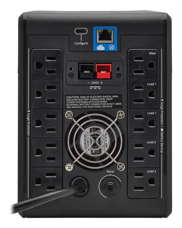 Tripp Lite 1.44kVA 1kW 120V Line-Interactive Cloud-Connected UPS - 10 5-15R Outlets (5 Surge-Only), LCD, 5-15P Plug, Tower - SMART1500LCDTXC